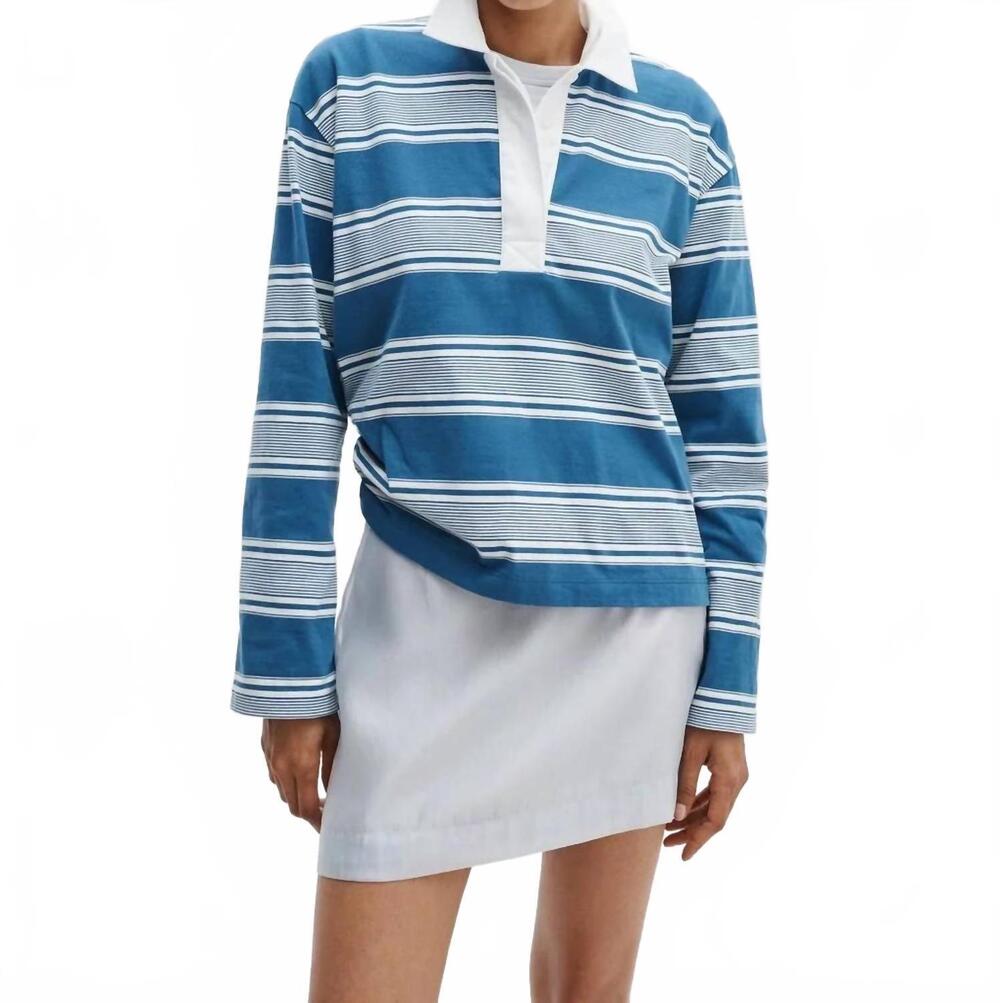 NEW RAG & BONE kelly boxy striped long-sleeve polo in blue